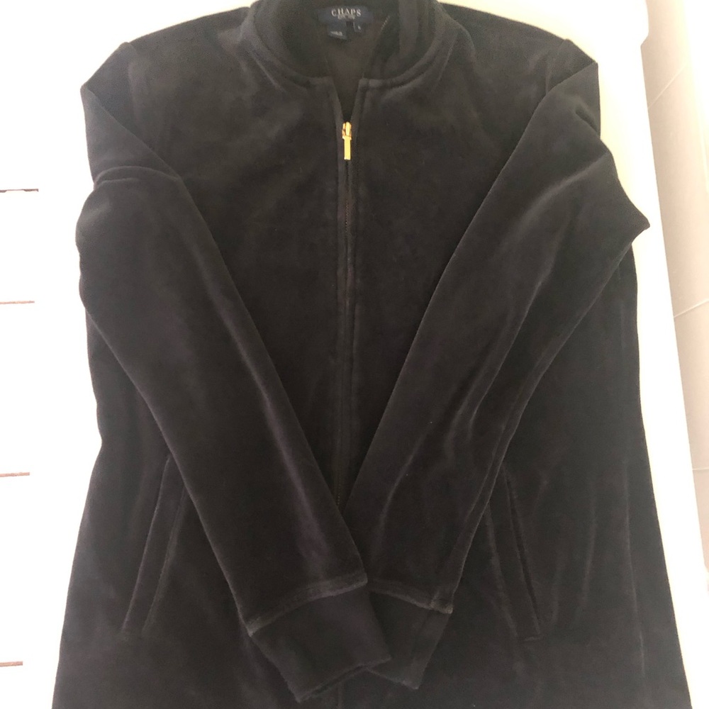 CHAPS Black Velour Full Zip Track Jacket Mock Neck Small